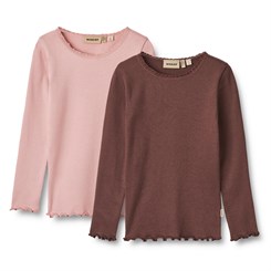 Wheat Rib T-Shirt Reese LS 2-pak - Rose frost/Eggplant